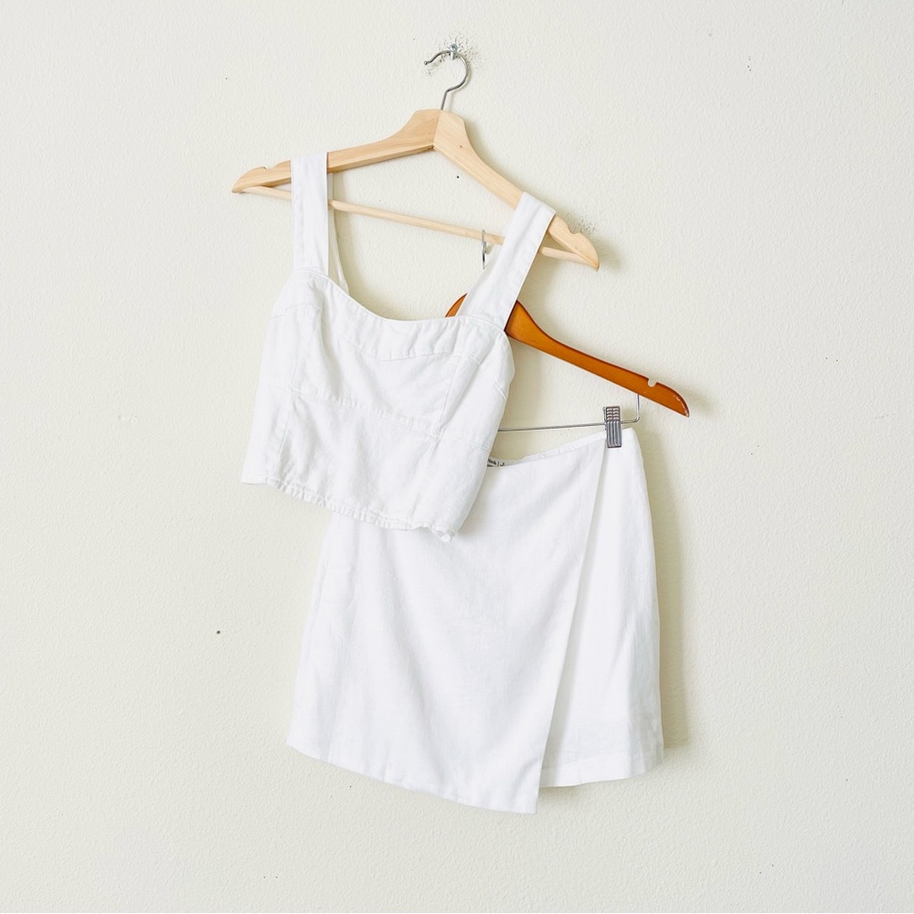 Abercrombie & Fitch White Knit Crop Top and Wrap Mini Skirt Set